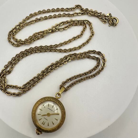 Heno vintage Swiss 17j manual watch pendant on antique rolled gold 30” chain - Picture 2 of 11
